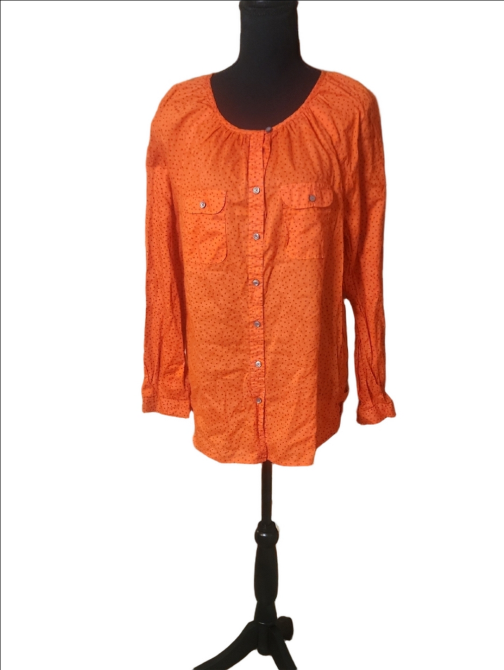 LOFT Orange Long Sleeve Button-Down Shirt with Chest Pockets, Size Large